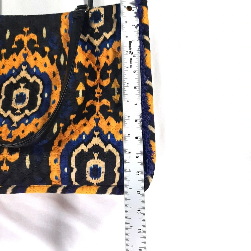 Khaadi Ikat Quilted Tote Bag Orange Blue Black Geometric Fringe Shoulder Bag
